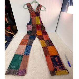 Rhea Patchwork Cotton Overalls Jumper Womens Small Boho Hippie Festival Nepal